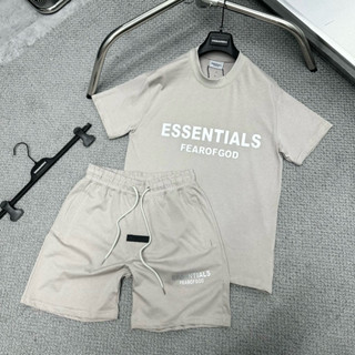Bộ đồ nam cộc tay mặc hè Essentials cotton cổ tròn in chữ cao su nổi trước ngực logo basic