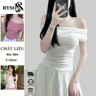 Áo Trễ Vai Nữ Mặc Nhiểu Kiểu , Áo Lệch Vai Tiểu Thư Chất Thun Tăm Lạnh Đồ RYSO FASHION, Áo Thun Cổ Thuyền Hở Vai Form Ôm