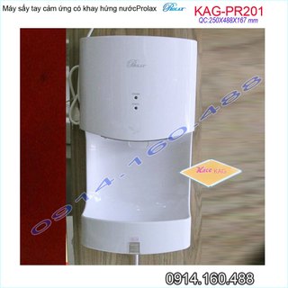 Máy sấy tay cảm ứng Prolax Thailand KAG-PR201 có khay, Máy sấy làm khô tay nhanh nhựa trắng công suất lớn gió thổi mạnh