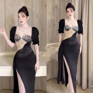 Đầm dạ hội body thiết kế kết đá pha lê cao cấp_ĐEN M