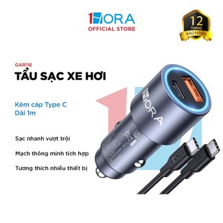 Tẩu Sạc Nhanh Xe Hơi 1HORA - Kèm Bộ Cáp Dữ Liệu TYPE C - Dài 1M - GAR116