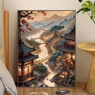 Tranh đính đá phong cảnh kích thước 20x30cm - tranh gắn đá diy -tranh đính đá 5d tự hoàn thành