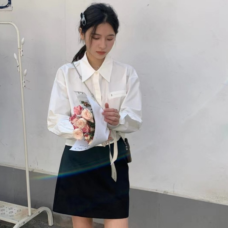 Áo sơ mi Beyo tay dài dáng ngắn sơ mi trơn croptop cổ đức thời trang Hàn Quốc FG046 | BigBuy360 - bigbuy360.vn