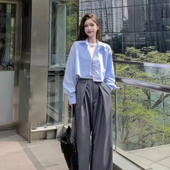 Áo sơ mi Beyo tay dài dáng ngắn sơ mi trơn croptop cổ đức thời trang Hàn Quốc FG046 | BigBuy360 - bigbuy360.vn