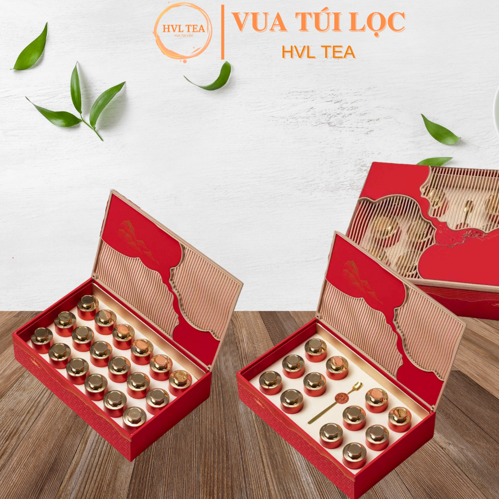 Hộp trà quà tặng nắp đan tre loại 12-18 lon trà - HVL TEA