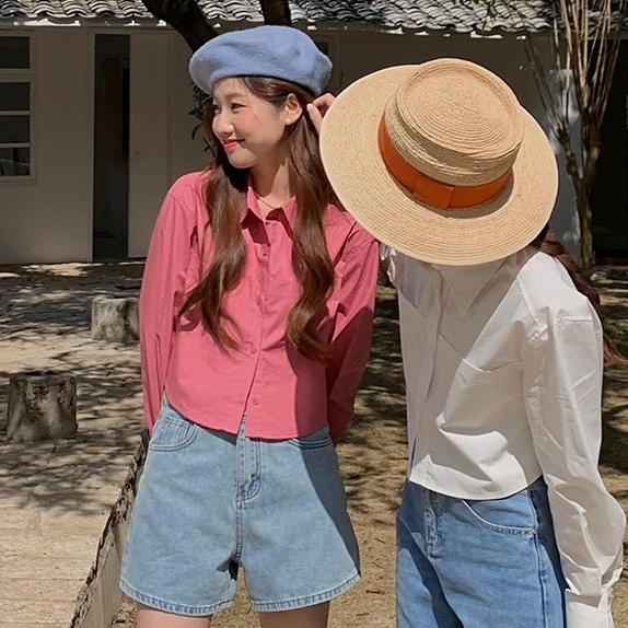 Áo sơ mi Beyo tay dài dáng ngắn sơ mi trơn croptop cổ đức thời trang Hàn Quốc FG046 | BigBuy360 - bigbuy360.vn