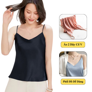 Áo 2 Dây Lụa Nữ Cổ V Madela Chất Lụa Hàn Thiết Kế Cao Cấp, Áo Hai Dây Nữ Chất Lụa Phong Cách Hàn Quốc