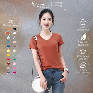 Áo thun thái trơn cổ tim màu cam gạch chất xịn đẹp miyuna