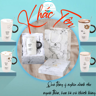 Cốc sứ KHẮC TÊN theo yêu cầu in hình HOLD ME mèo dễ thương, Ly sứ uống nước SET QUÀ TẶNG người yêu, bạn thân, sinh nhật
