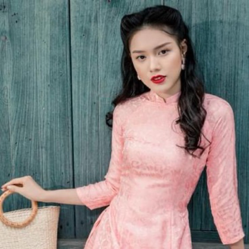 áo dài gấm hồng cam