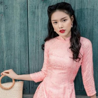 Áo dài gấm hồng cam