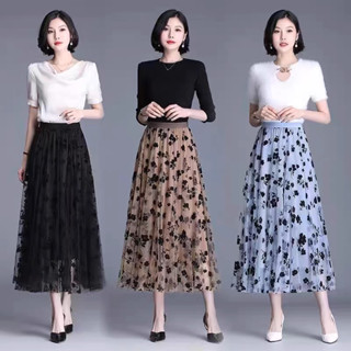  CHÂN VÁY 92454 VOAN HOA XẾP LY MIDI DÁNG DÀI-HÀNG QUẢNG CHÂU LOẠI 1 
