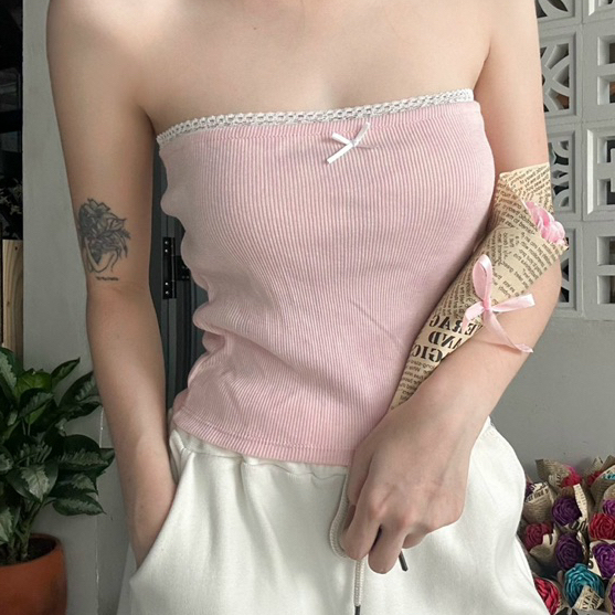 Áo ống tube nữ Beyo áo quây viền ren đính nơ chất thun gân co giãn mềm mại ôm body tạo cảm giác thoải mái khi mặc T057 | BigBuy360 - bigbuy360.vn