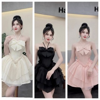 Đầm Body Tay Dài tiểu thư Ngực phối viền bèo kèm hình thật sàn có 3 màu Đen, Đỏ và Xanh