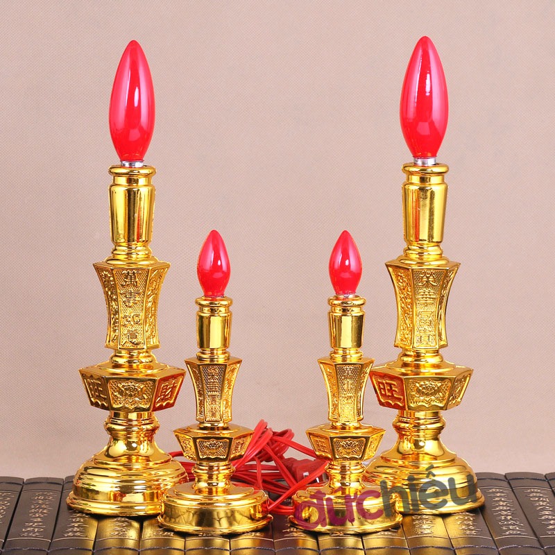 Đèn nến điện để bàn thờ hình lục giác thờ cúng Phật, Quan Âm, ông bà, gia tiên, đèn cầy điện thờ cún
