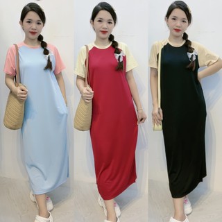 Đầm suông phối tay có túi da09 chất gân tăm