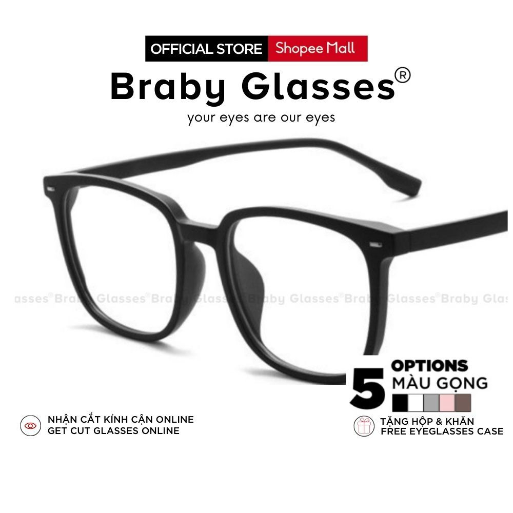 Gọng kính cận mắt vuông nam nữ Braby Glasses chất liệu nhựa acetate trẻ trung cá tính phù hợp mọi dáng mặt MK107
