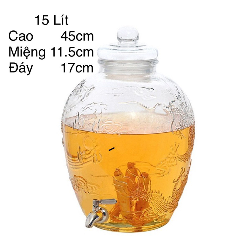 Bình Thuỷ Tinh Mẫu Rồng Phụng Ngâm Rượu/ Đựng Nước 15 Lít