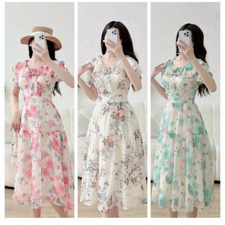 Đầm xoè chất voan hoa dáng dài đi chơi đi biển siêu xinh