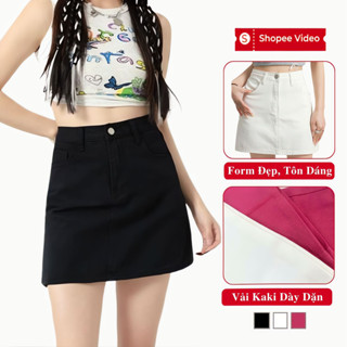 Chân Váy Chữ A Kaki Ngắn Lưng Cao Khuy Cúc Madela Chất Kaki Dày Dặn. Váy Chữ A Kaki Ngắn Phong Cách Công Sở
