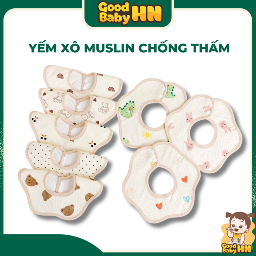 Yếm tròn xoay 360 độ chống thấm nhiều họa tiết cho bé trai bé gái sơ sinh - Y30