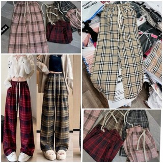 Quần Kẻ Nữ Cạp Chun Caro Lưng Cao Dáng Rộng Ống Suông ulzzang full màu hot