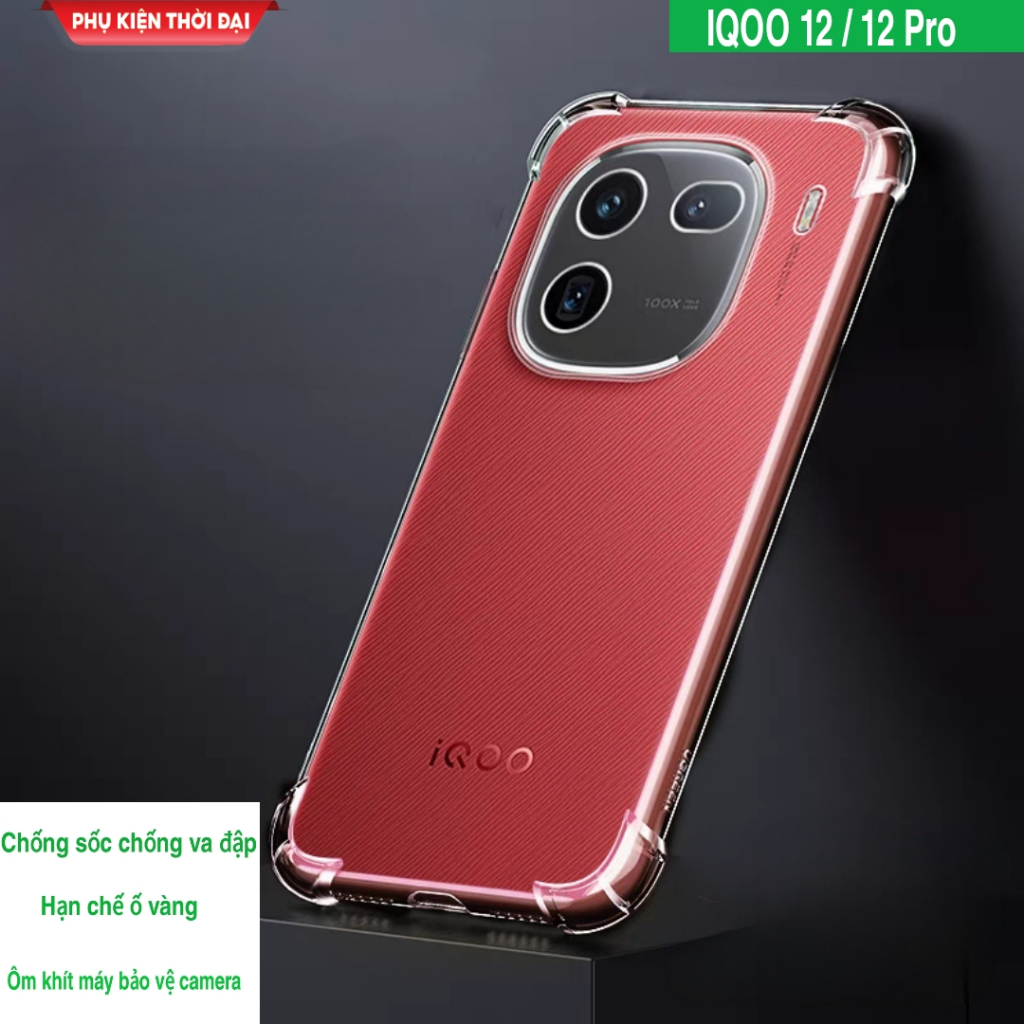 Ốp lưng IQOO 12 / IQOO 12 Pro dẻo trong suốt lồi 4 góc hạn chế ố vàng ôm máy