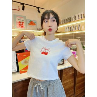 Áo croptop/babytee in hình trái cherry | PINA TOP | SECODEE