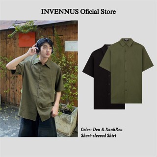 202 - Áo sơ mi ngắn tay INVENNUS thiết kế cổ đức, form regular, chất liệu đũi xước mềm mại thoáng mát