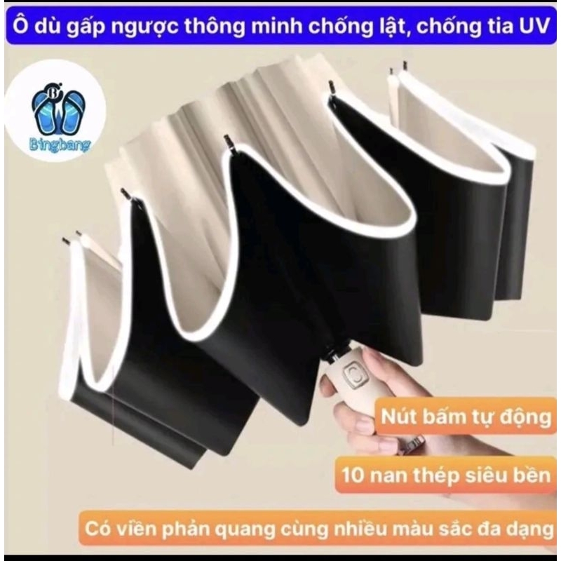 Dù Ô GẤP NGƯỢC TỰ ĐỘNG THÔNG MINH Đóng Mở 2 Chiều xuất NHẬT 60 NAN chắc chắn, có phản quang, chống U