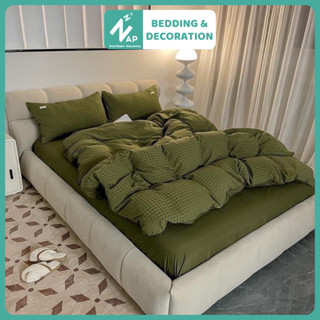 Bộ 4 Món Vỏ Chăn Ga Gối Cotton Đũi Waffle Dệt Ô Nổi Màu Trơn, Phong Cách Đơn Giản Napbedding