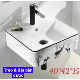Lavabo sứ treo tường hình con hưu men nano cao cấp