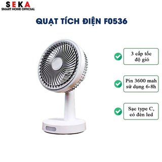 Quạt tích điện để bàn CORISU F0536 với 3 chế độ gió, xoay tự động 180 độ, tích hợp đèn LED, Dung lượng pin lớn 3600mah