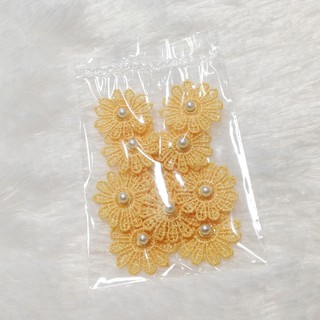 Set bông mai thêu sẵn hoa vàng đính hạt đá cườm trai kết kim sa áo dài