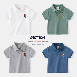 Áo Polo bé trai WAPYPY áo thun có cổ cho bé thêu họa tiết gấu đáng yêu mẫu mới 2025
