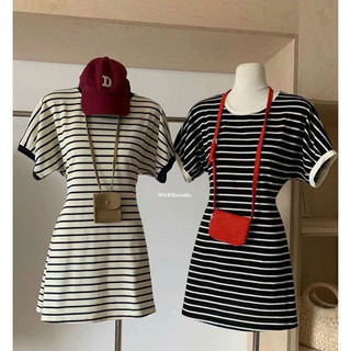 HYERI- Váy Kẻ Tay Bồng + Dây Buộc Eo Tag WG.WE