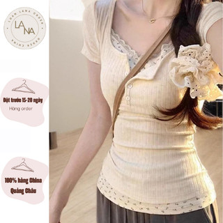 [ORDER 15-20 NGÀY] ÁO THUN CỘC TAY VIỀN REN ÔM BODY PHONG CÁCH coquette