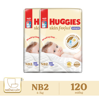  Combo 2 Miếng lót sơ sinh Huggies Skin Perfect NB2 60 miếng với 2 vùng thấm giảm kích ứng da 