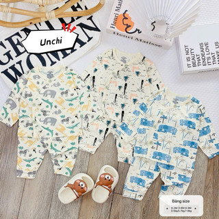 Bộ dài tay bé trai bé gái sơ sinh hoạ tiết Unchi mềm mịn con dãn thông hơi mát lạnh cho bé 0-9 tháng