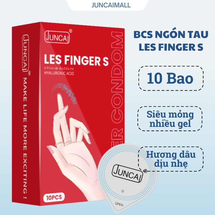 Bao cao su ngón tay Juncai LES FINGER S siêu mỏng nhiều gel hương dâu hộp 10 bao