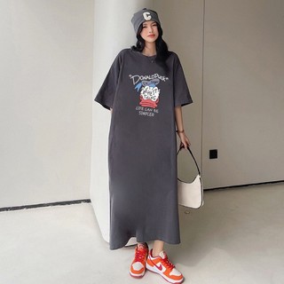 Váy thun lười size lớn dành cho nữ mùa hè in hoạt hình đầu con vịt xịn TTDSA0232