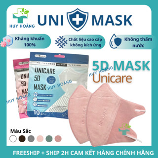 Khẩu trang 5D Uni Mask 3 lớp 100 cái kháng khuẩn, khẩu trang Unicare chống thấm nước cho người lớn