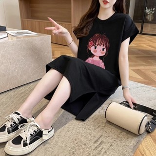 Váy thun ngắn tay cho nữ  cỡ lớn in hình cô bé nhõng nhẽo dễ thương TTDSA0235