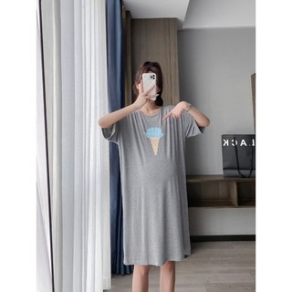 Váy thun ngắn tay dài qua đầu gối dành cho nữ mới dáng rộng in hình que kem đơn giản TTDSA0238