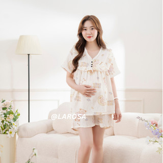  Đồ Bộ Bầu Và Sau Sinh Cổ Viền Khóa Kéo Ngực Mùa Hè 2024 Larosa Vải Đũi Xốp Cao Cấp Mềm Mát - LS020B 