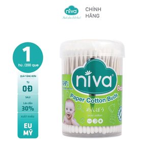 Tăm Bông Niva Cho Trẻ Sơ Sinh Hũ Xoay 200 Que Thân Giấy BHP1 Bông Tự Nhiên Kháng Khuẩn An Toàn