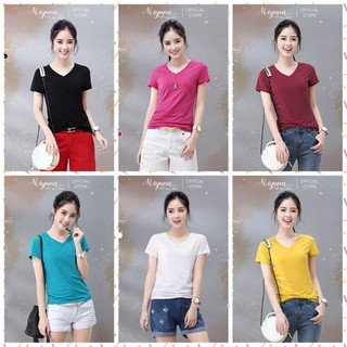 Áo Thun Nữ Trơn Cổ Tim , Vải Thun Thái Cao Cấp Nhiều Màu, Áo Thun Thái Trơn MIYUNA Chất Vải Xịn Đẹp