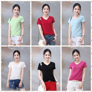 Áo Thun Trơn Nữ Cổ Tim - Áo Thun Cotton Thái Xịn Mát Mịn Đẹp Êm Mền MIYUNA