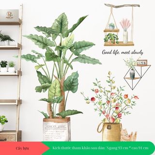 Decal dán tường chậu cây xanh và giỏ lựu trang trí PC Bắc Âu