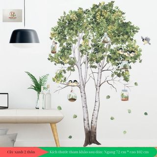 Decal dán tường cây xanh 2 thân pc Bắc Âu
